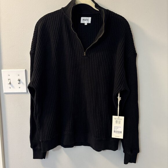 Mate the Label Medium Organic Waffle Collared Half Zip Black Medium - FLAW - Picture 5 of 8